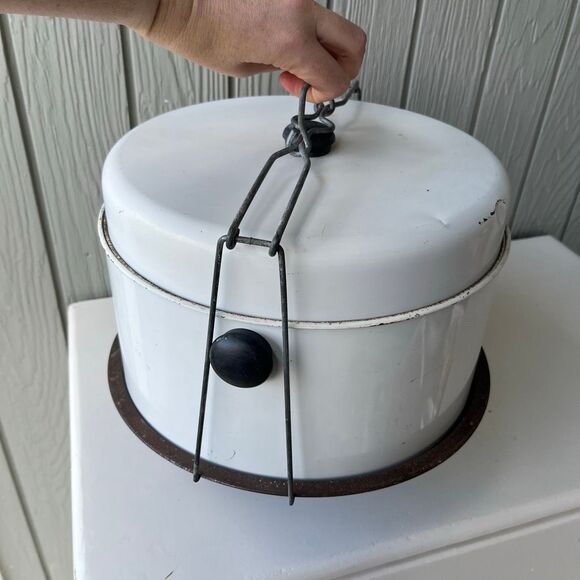 VTG 1950s Tin Cake & Pie Carrier Mid Century Kitchenware Floral Design - Picture 9 of 10